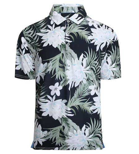 Alex Vando Mens Hawaiian Golf Shirt Moisture Wicking Digital Print Golf Shirts for Men