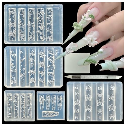 5Pcs 3D Flowers Spring Nail Art Mold Arts Lotus Cherry Phalaenopsis Orchid Molds for Accessories Supplies Y2K Silicone Tools Nails