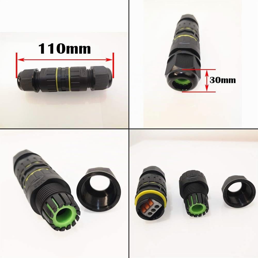Scatola di giunzione CESFONJER da esterno impermeabile IP68 a 3 vie Linea M25 Cavo connettore Gamma di cavi Cavo di alimentazione 6-11mm Scatola di protezione accoppiatore manicotto esterno (2 pezzi)