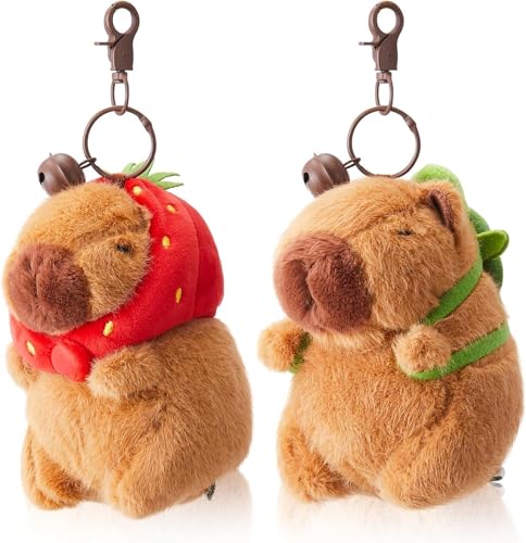 JAONLD Capibara Peluche,2 Piezas Juguete de Peluche Capybara de Capibara de Fresa con Mochila de Tortuga,Capybara Lindo Juguete de Cumpleaños para Niños