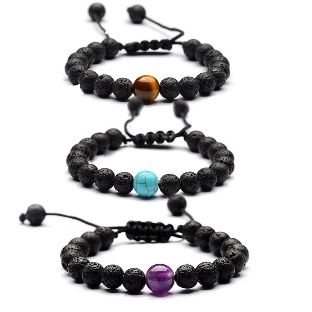 Mesinya Lava Rock Essential Oil Diffuser Bracelet Aromatherapy Yoga Adjustable Braided Rope 8MM Natural Stone Bangle