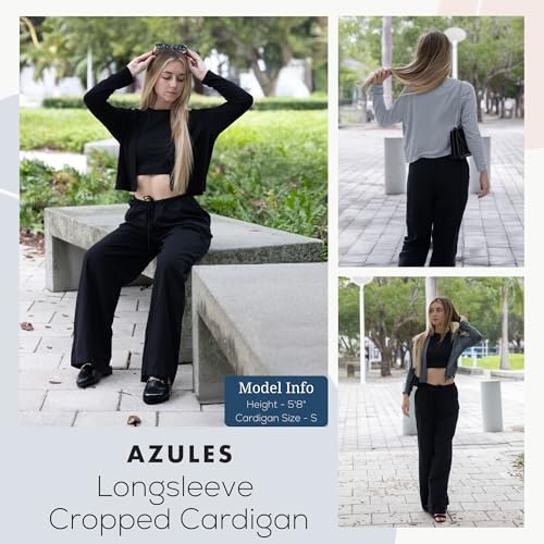 Image of Azules Cropped Cardigan for Women, Open Front Drape Lightweight Sweater Long Sleeves Women's Cardigans