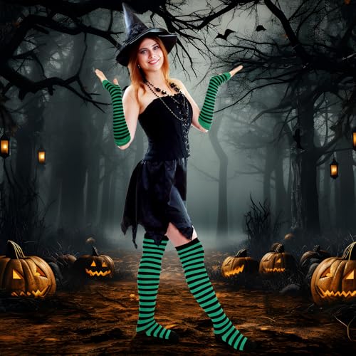 Image of Geyoga Arm Warmers Leg Warmers Striped Thigh High Socks Fingerless Gloves Stockings Christmas Halloween