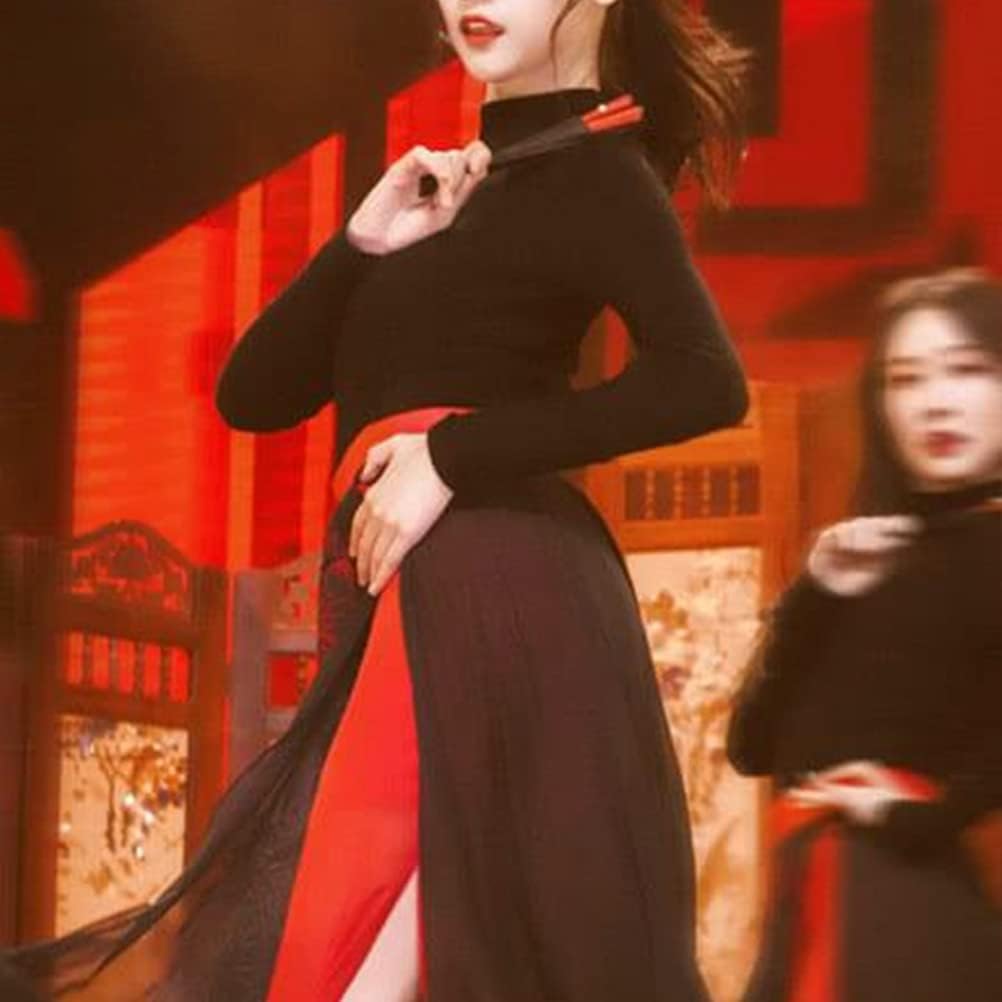 Chinese Style Jazz Dance Costume Mock Neck Top Slit Hanfu Pants Stage Show Dancewear