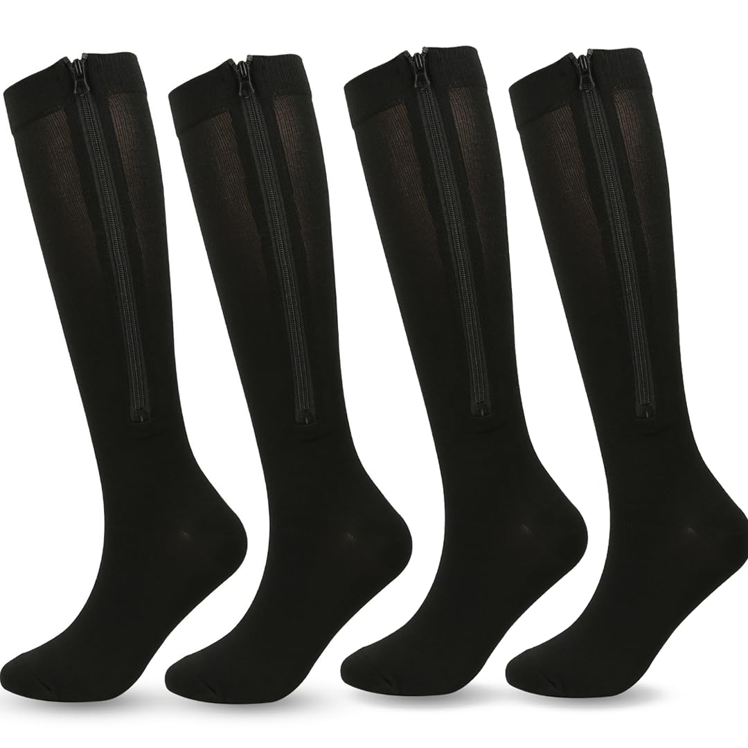 MEIION Sedya Chaussettes de Compression avec fermeture éclair pour course | Chaussettes de Compression avec fermeture éclair pour la course, hautes élasticité, absorbantes en sueur, couleur pure