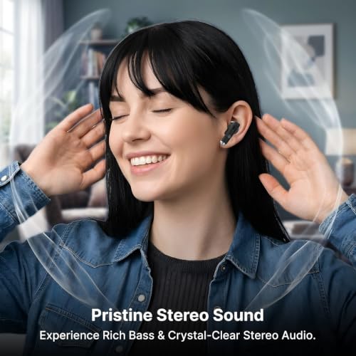 Image of pTron Bassbuds Encore in-Ear TWS Ear Buds w / 50Hrs Playtime, Custom EQ, Mobile App, 13mm Drivers, Pristine Sound, BTv6.0 Headphones, Touch Control, Voice Assistant, Type C Charging & IPX4 (Black)