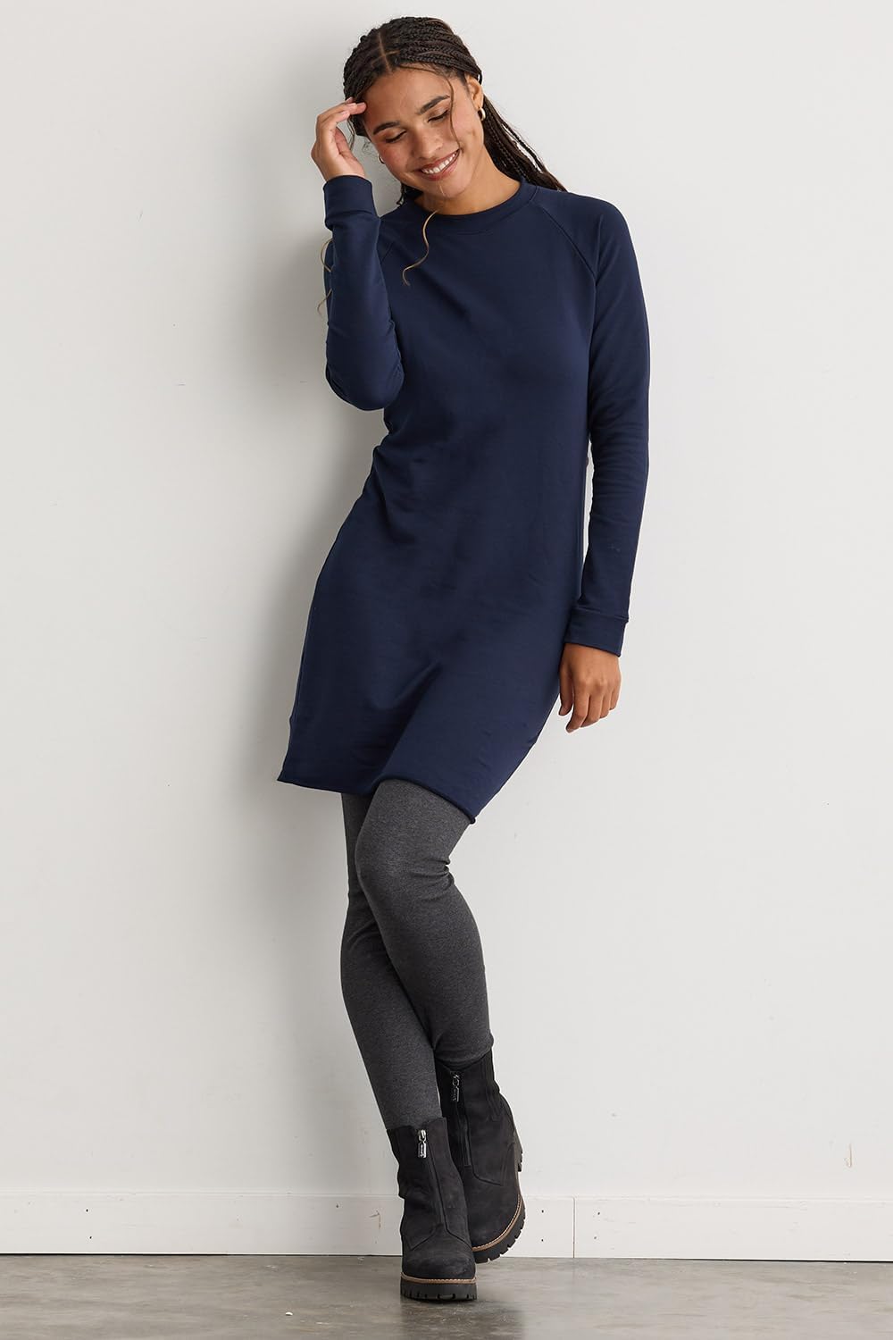 Fair Indigo Women's Organic French Terry Long Sleeve Sweatshirt Dress - Image 6