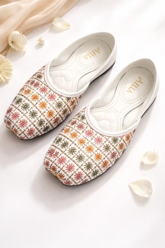 Image of AELLA Womens Ethnic Jutti Flats | Stylish Embroidered Ballet Flats for Womens | Soft Cushion Comfortable Footwear | Non-Slip Sole Casual & Traditional Shoes