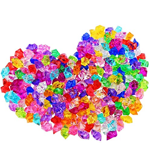 Oruuum 300 pcs Bulk Pirate Jewels and Gems, Fake Diamonds Plastic Ice Cubes Gems Acrylic Fake Ice Rocks for Vase Filler Wedding Party Garden Decoration, Assorted Colors