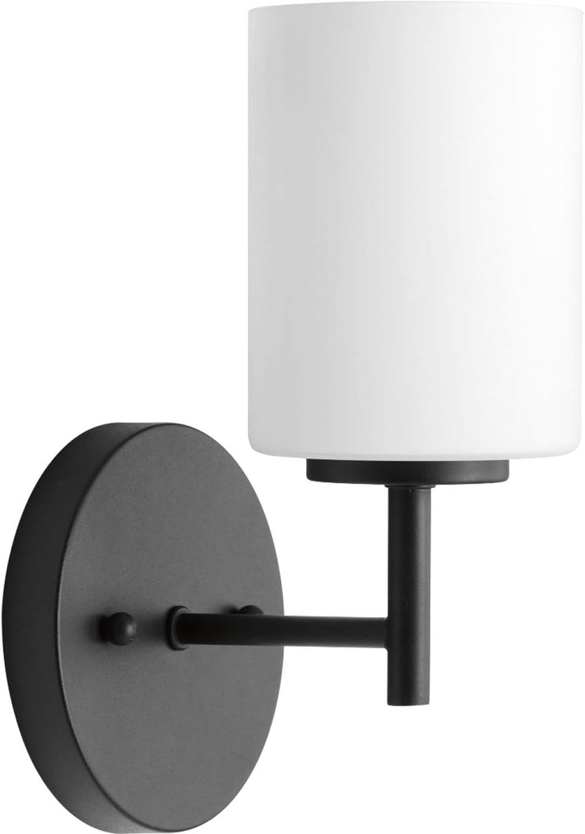 Replay Collection 1 Light Bathroom Vanity Light, Modern Bath Lighting Fixture with Etched White Glass Shades for Over The Mirror, Reversible Mounting, Textured Black