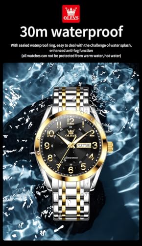 Image of OLEVS Mens Watches Business Large Numer Easy to Read Quartz Watch Stainless Steel Waterproof Luminous Date Casual Male Watch