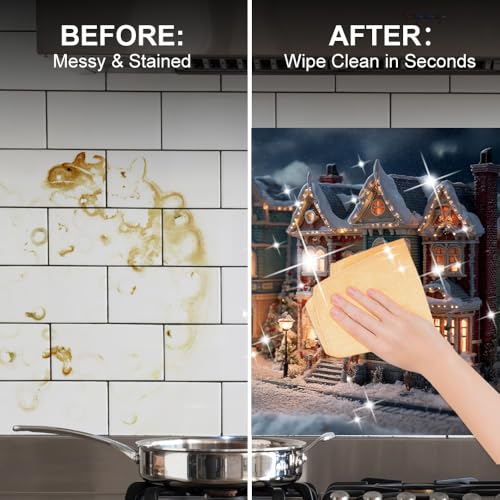 Image of Christmas Village Sleigh Backsplash Peel and Stick, 35.4x23.6 in