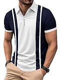 Man1940s Vintage Striped Zipper Polo Shirt Zip Up Polo Tshirt M