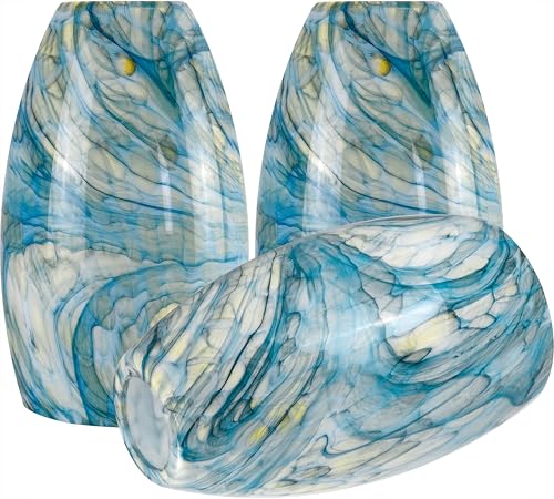 Image of GO&SO Ink-blue Glass Lamp Shade 3Pcs,7.8 inch H x 4 inch D,Oval Pendant Light Shade | 1.57 inch Fitter E26 Base,Hand-Blown Art Fixtures,Chandelier Shades for Kitchen Island,Hanging Light Shades