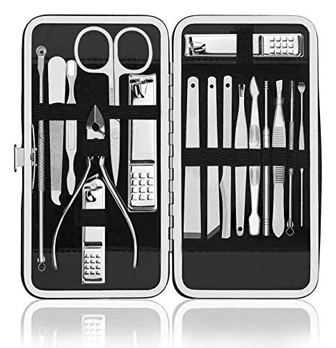 Manicure Set Nail Clipper, 17 in 1 Stainless Steel Professional Manicure Pedicure Kit Nail Scissors Grooming Cutter Kit Gift for Men/Women Includes Cuticle Remover with Portable Travel Case