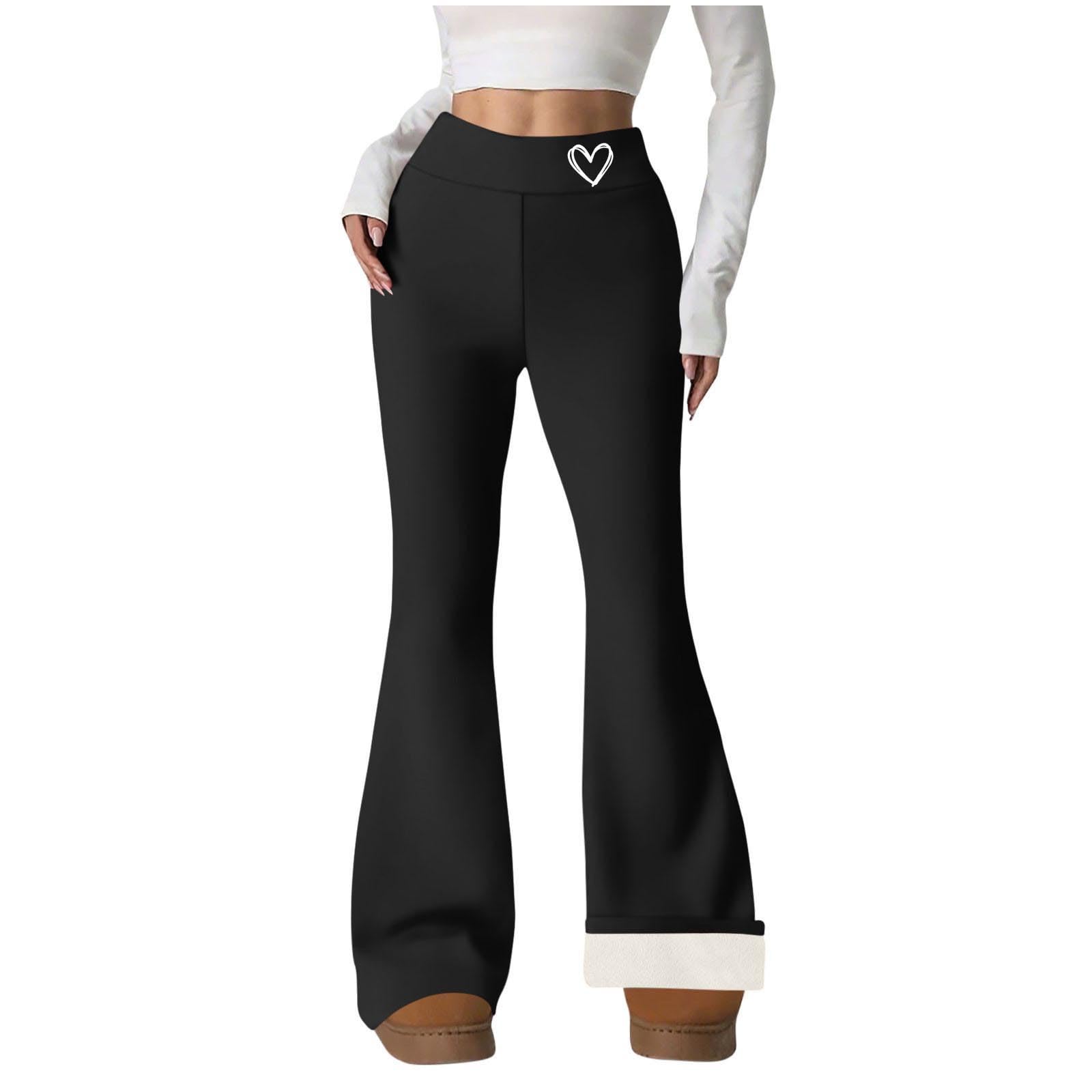 Fleece Lined Pants Women Winter Thermal Warm Flare Leggings Comfy Soft High Waisted Yoga Pants with Pockets