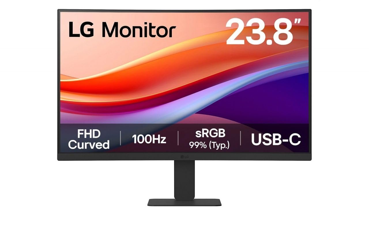 LG 24U421A-B - Schermo PC desktop da 24" - Lastra VA risoluzione FHD (1920x1080), 5ms 100Hz, HDR 10, sRGB 99% (CIE1931), inclinabile, curvo 1500R, HDMI 2.0, USB-C (15W)