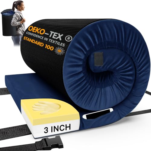 Image of CYMULA Memory Foam Camping Mattress Pad, Sleeping Mat, Portable Roll Up Mattress for Adults, Camping Bed Pads for Sleepover, Car Bed with Travel Bag
