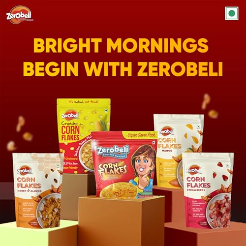Image of Zerobeli Delicious Low Fat Golden Corn Flakes 1kg Super Saver Pack - 0% Cholesterol and Trans Fat Free