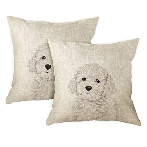 Wirester SQPILL17CS-SBPDSQPET0001-2-A4554 Sofa Pillow Cases, Decorative Throw Pillow Cushion Covers For Home Office 18 X 18 Inch (2 Piece Set), Cute White Toy Poodle Dog cover