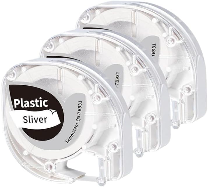 3pcs 12mmx4m Waterproof Label Tape Compatible with LT 100h Labeller Labeling Machine P12 Pro Label Maker(Black on Silver)