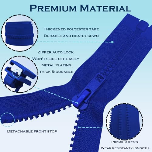 Image of ANPURZII 2PCS #5 19 Inch Ocean Blue Separating Jacket Zippers for Sewing Coats, Molded Plastic Bulk Zippers(Oceanblue 19 inch 2PCS)