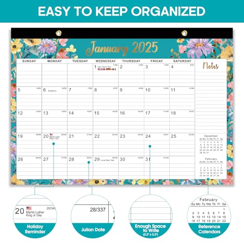 Image of Desk Calendar 2025, 18 Months Calendar Runs from January 2025 to June 2026 - Large 17 inch x 12 inch Desktop /Wall Monthly Calendar for Home School, or Office - 2025 New Edition, Floral Pattern