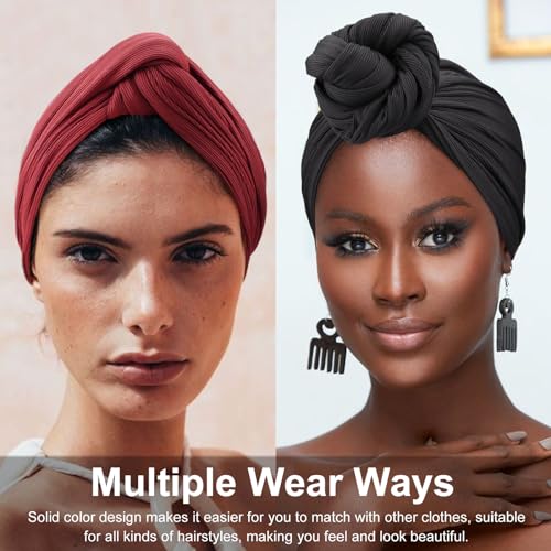 DRESHOW Hair Wrap for Women Ribbed Soft Stretch Jersey Head Scarf Breathable Lightweight Turban Solid Color - Image 4