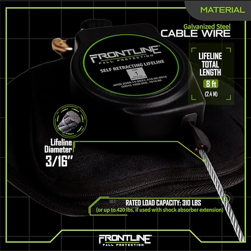 Image of Frontline RPG081RLE 8' Leading Edge Cable SRL with Steel Rebar Hook | Lightweight, Durable | Sharp & Smooth Edge Compatible | Energy Absorber Backpack | 310 lbs Capacity | ANSI & OSHA Compliant