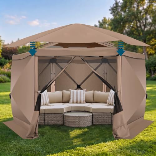 Image of COBIZI 12x12 FT Pop Up Canopy Extendable Tent, Gazebos On Clearance with Removable Roof, Screened in Gazebo with sidewalls, Screen Tents Portable carpas para Patio for Outdoor Camping,Backyard,Khaki