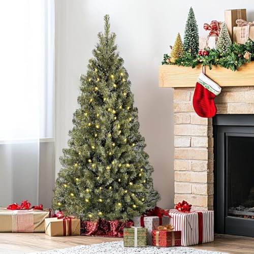 Christmas Tree 1.8M Xmas Tree Decorations with 800 Branch Tips Foldable Stand and 20M 200 LED Lights Prelit Christmas Tree for Home Party Decoration Indoor & Outdoor Use