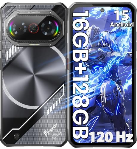 Image of FOSSIBOT 2026 F114 128GB+2TB ROM, Rugged Phone, 120Hz HD+ Display,Android 15 CellPhones, 6.67 inch,16GB RAM 50MP AI Camera, IP68 /IP69K Waterproof Phone, NFC,Outdoor Gaming Smartphone,Black