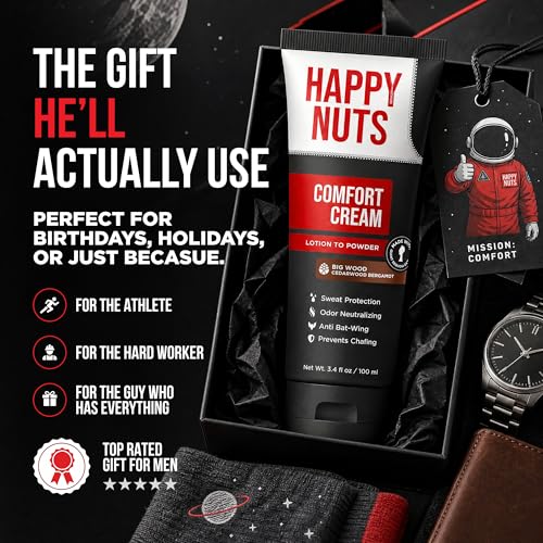 Image of HAPPY NUTS Comfort Cream Deodorant For Men: Anti-Chafing Sweat Defense, Odor Control, Aluminum-Free, Travel Essential, Mens Deodorant & Hygiene Products for Men's Private Parts 3.4 Fl Oz - Big Wood