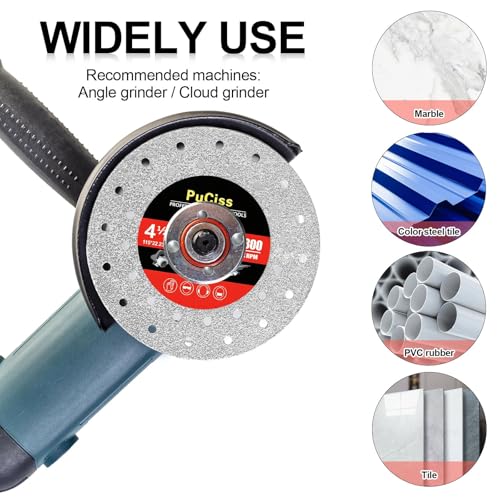 PuCiss 4-1/2 Inch Tile Cutter Diamond Saw Blades for Angle Grinder,7/8" Arbor Multi-Material Cut Off - Grinding Disc for Tile, Glass, Marble, Granite, Angle Grinder & Diamond Saw Blade - 5 Pack — view 5