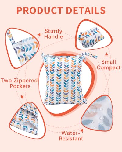 Image of babygoal Wet Dry Bags for Baby Cloth Diapers, Washable Travel Bags, Beach, Pool, Gym Bag for Swimsuits & Wet Clothes with Two Zippered Pockets 3 Pack 3LN08-IN