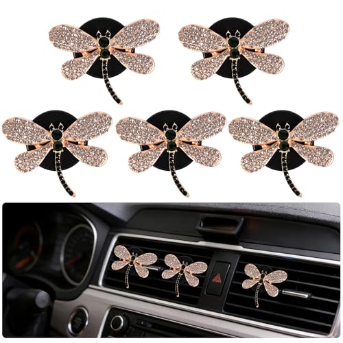 Image of 5 PCS Dragonfly Car Decor,shiny Freshener Vent ClipsCar Accessories Decoration for Refillable Outlet Diffuser, Universal for Most Cars (Dragonfly)