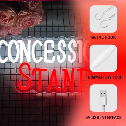 Image of Concession Stand Neon Sign for Wall Decor Baseball Birthday Party Neon Sign Dimmable Concession Stand Sign for Party Favors Baseball Birthday Party