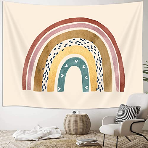 Aesthetic Boho Rainbow Tapestry, Vintage Abstract Cloud 70S 80S Art Tapestries Wall Hanging For Bedroom College Dorm Living Room Office Retro Beige Minimalist Decor Poster Blanket 60X40" #TOP2