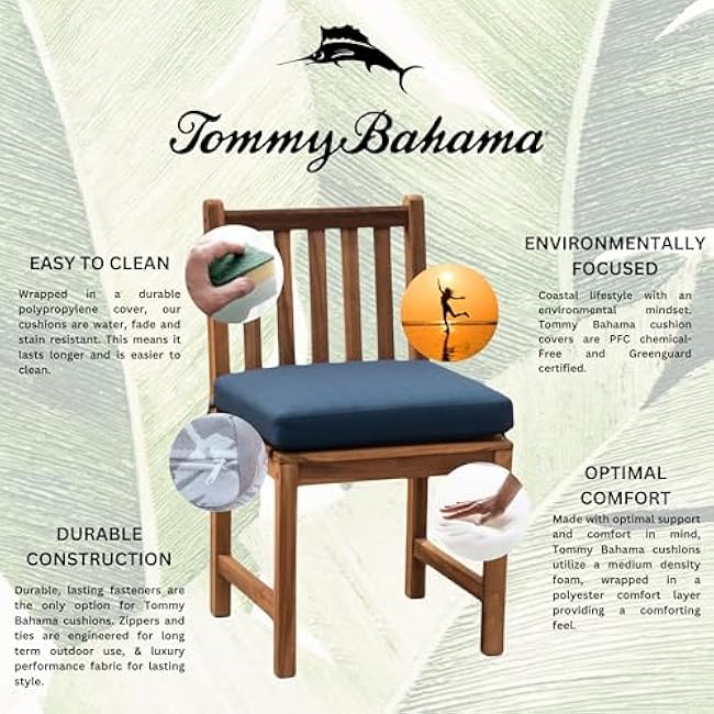 Tommy Bahama Dining Chair Cushion, 19 X 19 X 2.5, Bamboo Bay Cobalt, Set of 2