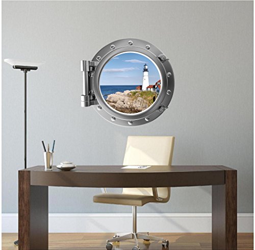 Vinilo decorativo ventana con diseño de faro plateado 12 pulg. miniatura 3