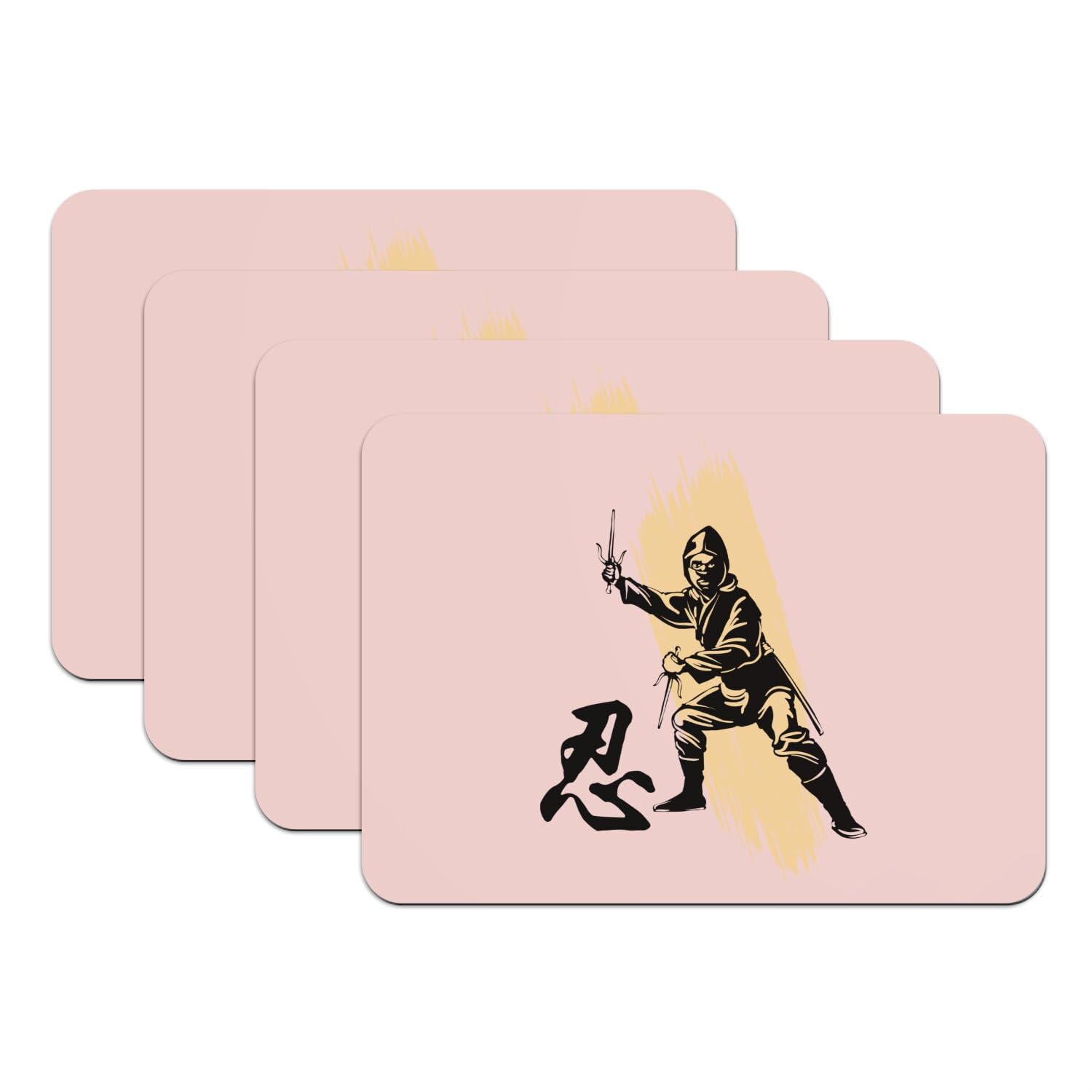 Sets de table caoutchouc rose ninja manga japon lot de 4 grands dessous de plat 39,5x28,5