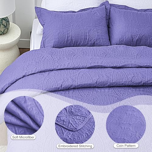 Love's cabin Quilts for Queen Bed Deep Purple Bedspreads Bedding Set - Summer Lightweight Bedspread Comforter - Coin Pattern Bedding Coverlet for All Season - 3 Pieces (1 Quilt, 2 Pillow Shams)