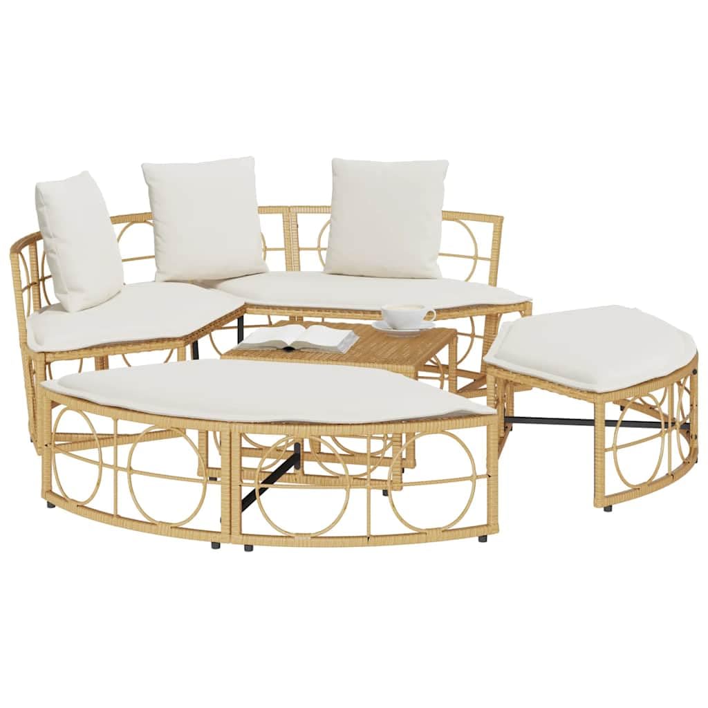 Lettino lounge per esterni senza tetto, in rattan sintetico, diametro 160 cm, con cuscino rimovibile, lettino da giardino resistente alle intemperie come isola solare e lettino relax per