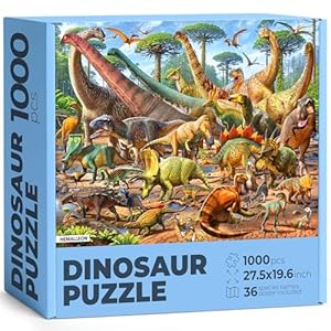 Dinosaur Scene – Jigsaw Puzzles for Adults 1000 Pieces – Hand Drawn Illustration – 1:1 Poster with Dino Names & Marks Included – Thick Cardboard No Puzzle Dust – Fun & Engaging Screen-Free Time