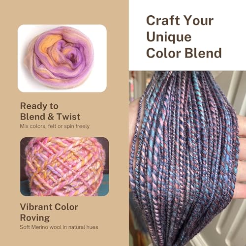 Image of DICHA Fine Merino Wool Roving - Hand-Dyed in Stunning Color Blends for Needle Felting, Wet Felting, Spinning, and Weaving - Soft Combed Top Fiber - 5oz - Mocha Caramel
