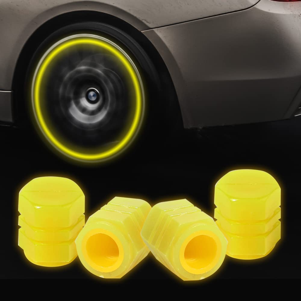 BIGXEN Car/Bike Wheel Tire Rim Air Valve Cap Radium Tyre Air Caps Cover Glow Radium Light