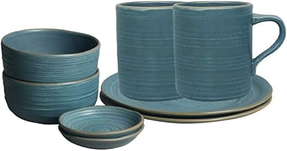8-Piece Set Steak Pasta Plates Bowl Mugs Everyday Dining Premium Ceramic Dishwasher Safe Dining (Color : Blue) (Blue)