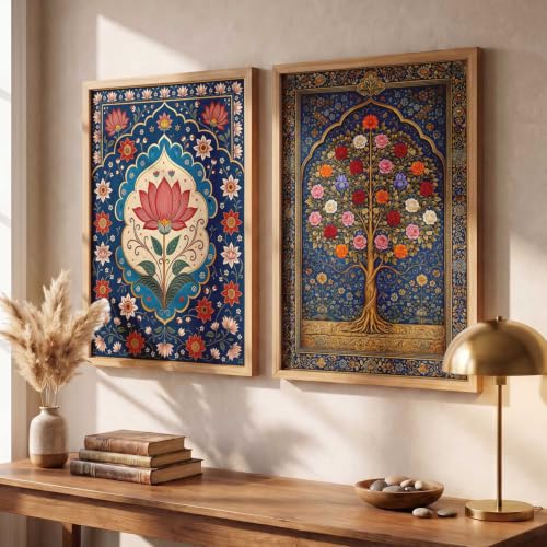 Image of HOTHOUSE Decorative Traditional Wall Art Home Decor Madhubani Painting poster With Frame For Living Room Bed Room Hotel Wall Decor Digital Reprint Set of 2 (13X17 inch)