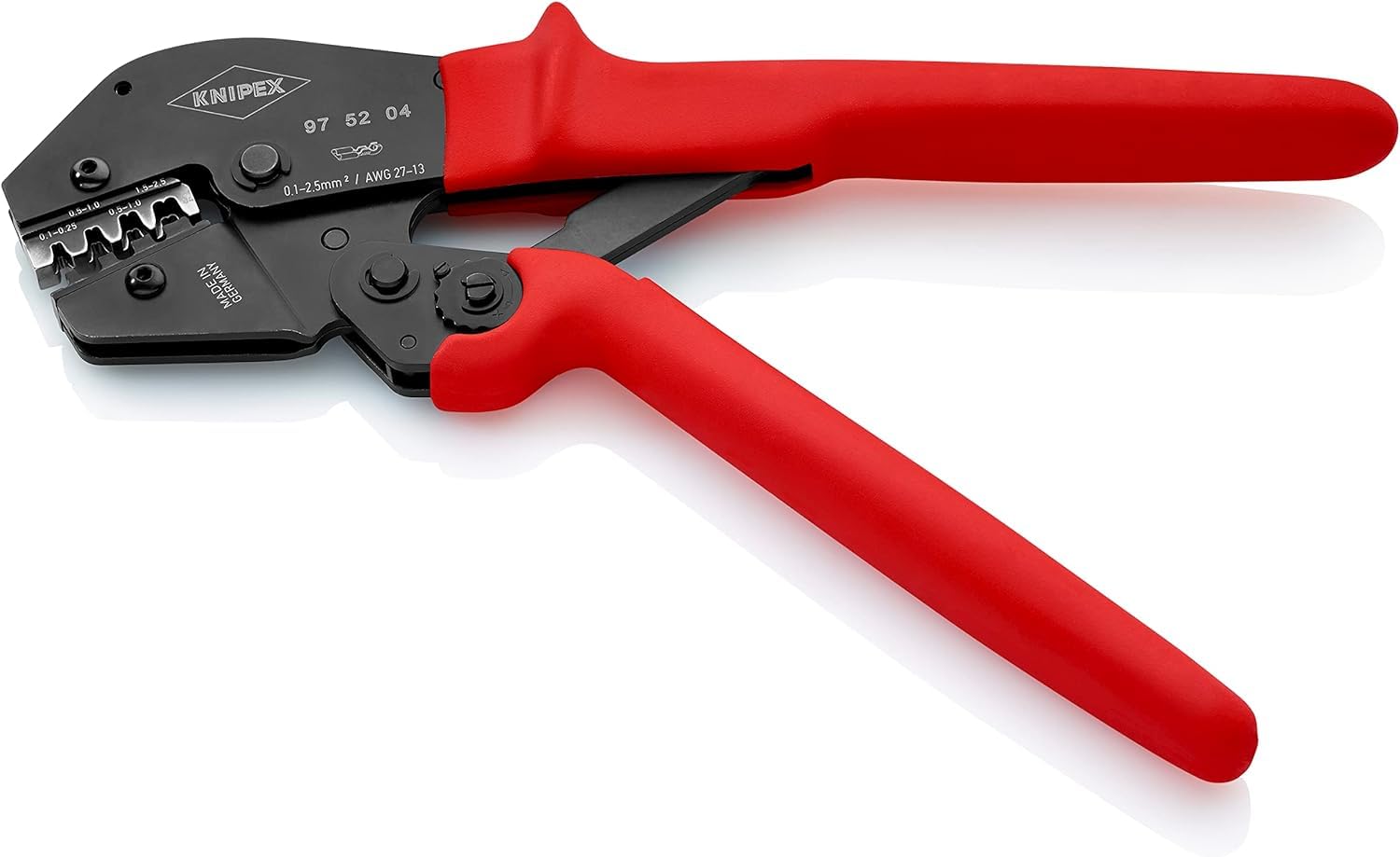 KNIPEX Crimpadora también para trabajar a dos manos con fundas de plástico antideslizantes 250 mm, 97 52 04 | Adecuado también para uso con dos manos con fundas de plástico antideslizantes de 250 mm