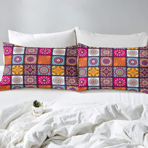 Homemissing Double Bohemian Mandala Comforter Cover Set Girl Bohemian Style Bedding Set Colorful Grid Plaid Decoration Duvet Cover Hippie Mandala - Image 2
